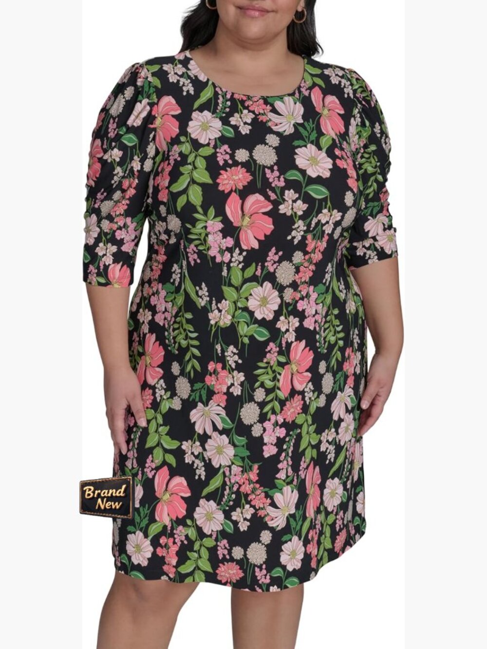 Women's Cotton Shift Mini Dress with Boat Neck and Floral Print
